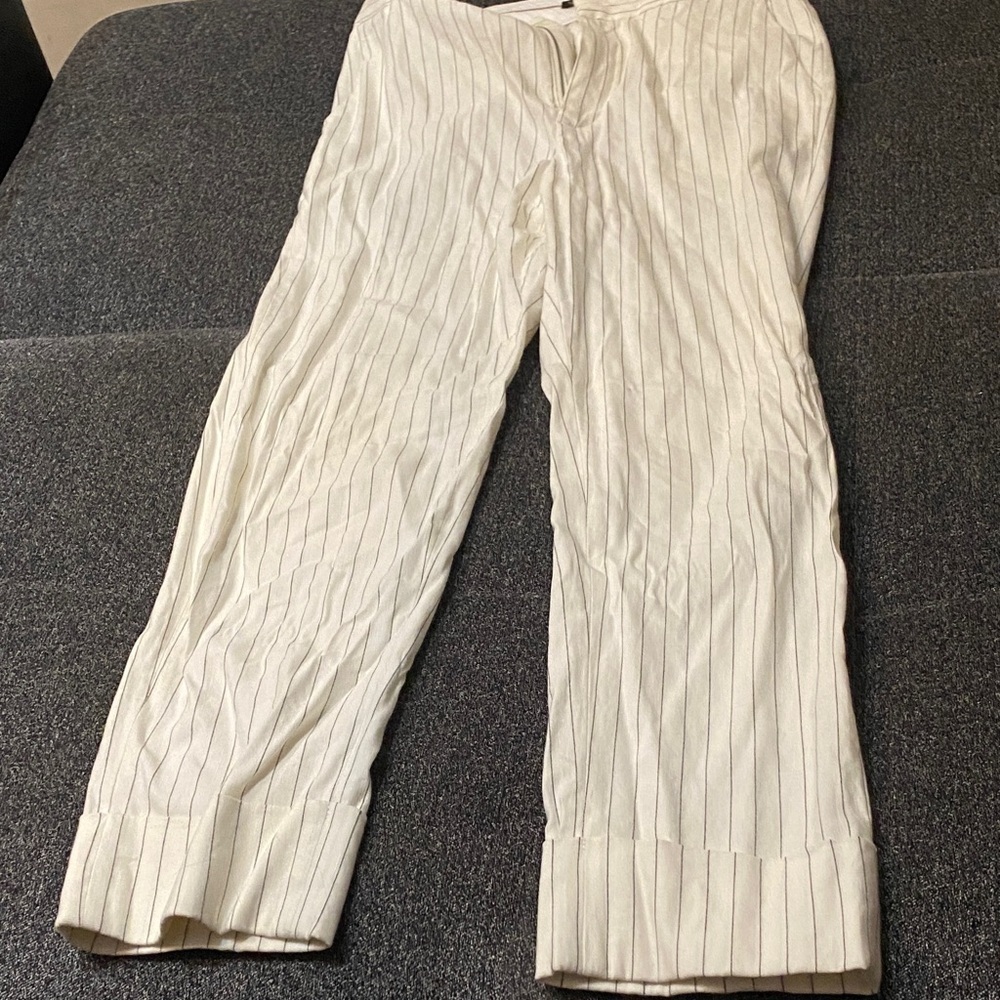 MOTF Black and White Striped Pantsuit linen size 6 US M - Picture 6 of 6